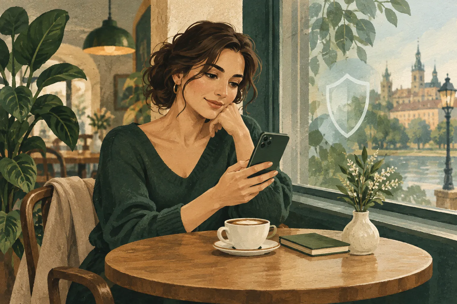 Ilustracja osoby spokojnie korzystającej z telefonu